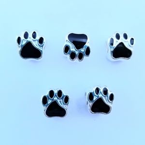 Dog Cat Black Paws Bead Charm Lot of 5